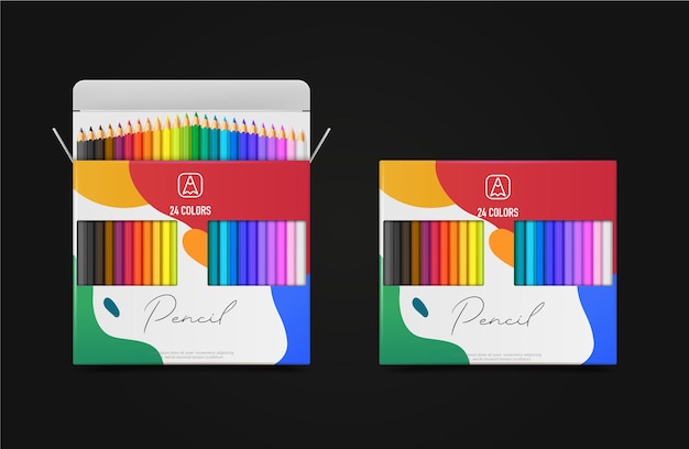 Vector gratuito concepto de diseño realista de lápices multicolores coloreados con embalaje aislado ilustración