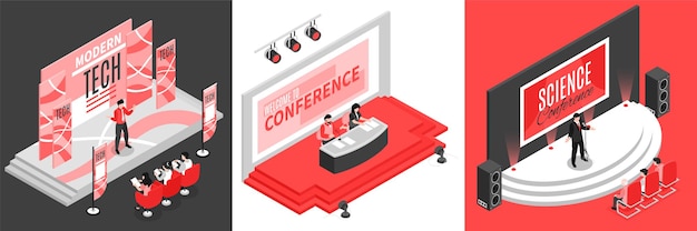 Vector gratuito concepto de diseño de sala de conferencias isométrica con ilustración cuadrada