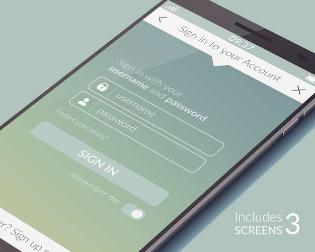 Concepto de diseño de teléfono realista con pantalla táctil y aplicación de interfaz de usuario móvil aislada