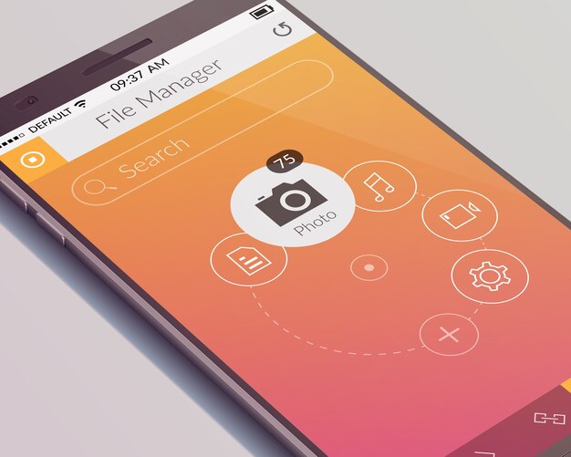 Concepto de diseño de teléfono realista con pantalla táctil y aplicación de interfaz de usuario móvil aislada