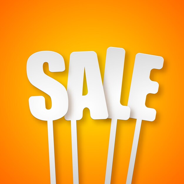 Concepto de diseño de venta tipográfica promocional con carteles de letras de papel en naranja