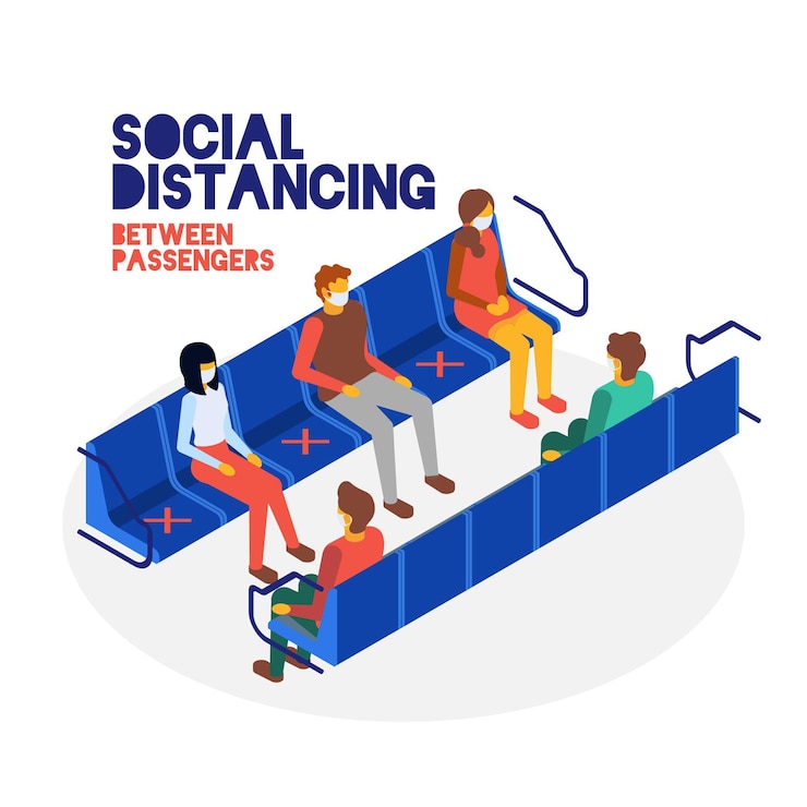 Vector gratuito concepto de distancia social entre pasajeros