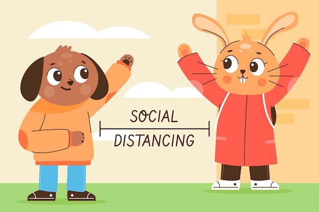 Concepto de distanciamiento social con animales lindos.