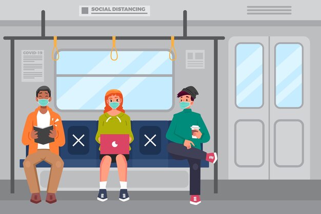 Concepto de distanciamiento social en el transporte público.