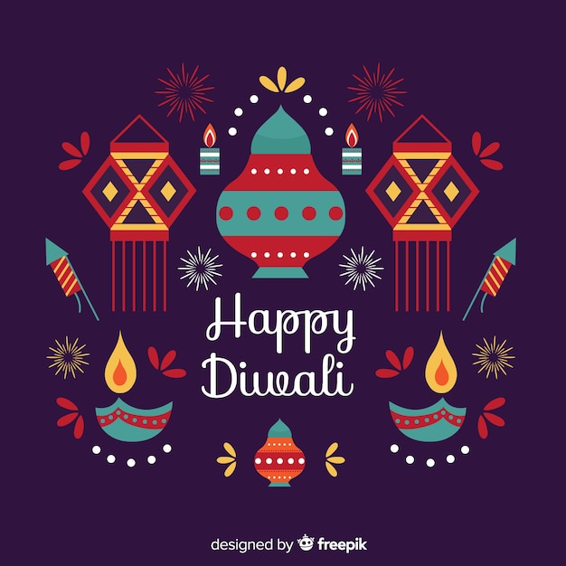 Concepto de Diwali con fondo de diseño plano