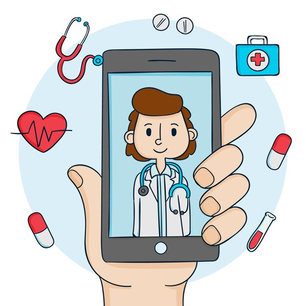 Concepto de doctor en línea en diseño plano