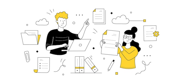 Concepto de doodle de gestión de documentos electrónicos
