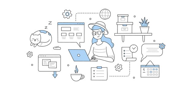 Concepto de doodle independiente de oficina en casa