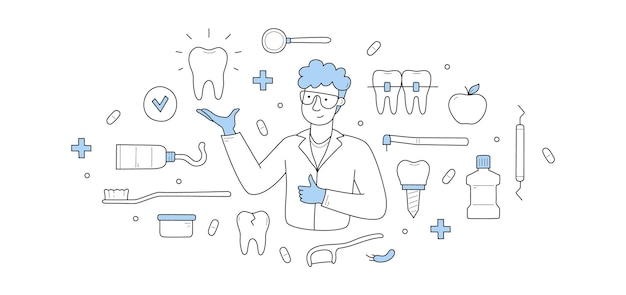 Concepto de doodle de medicina estomatología odontología