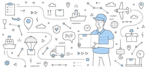Concepto de doodle de servicio de entrega
