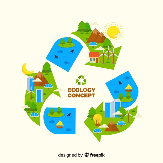 Concepto de ecología en diseño plano con elementos naturales