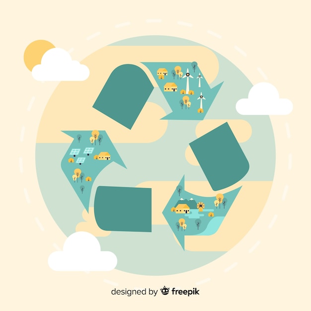 Concepto de ecología en diseño plano con elementos naturales