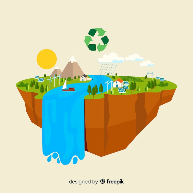 Vector gratuito concepto de ecología en diseño plano con elementos naturales