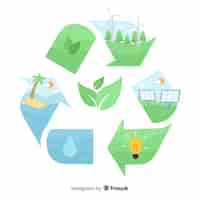 Vector gratuito concepto de ecología en diseño plano con elementos naturales