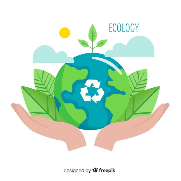 Concepto de ecología en diseño plano con elementos naturales
