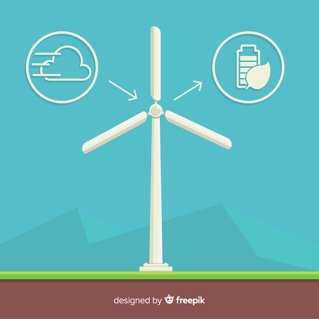 Vector gratuito concepto de ecología con molino de viento. energía limpia y renovable