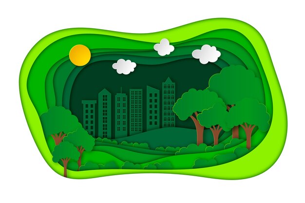 Concepto de ecología en papel estilo con ciudad