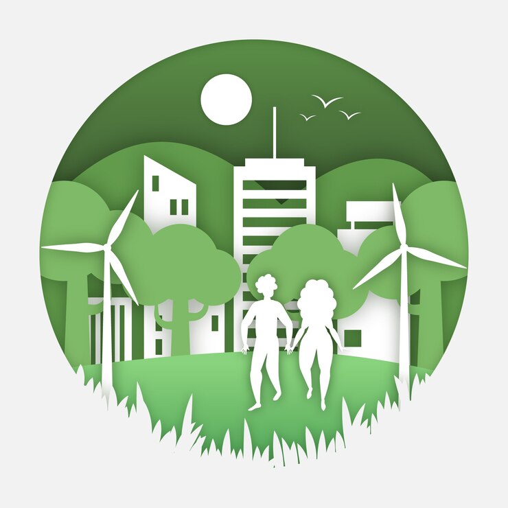 Vector gratuito concepto de ecología en papel con la naturaleza y las personas.