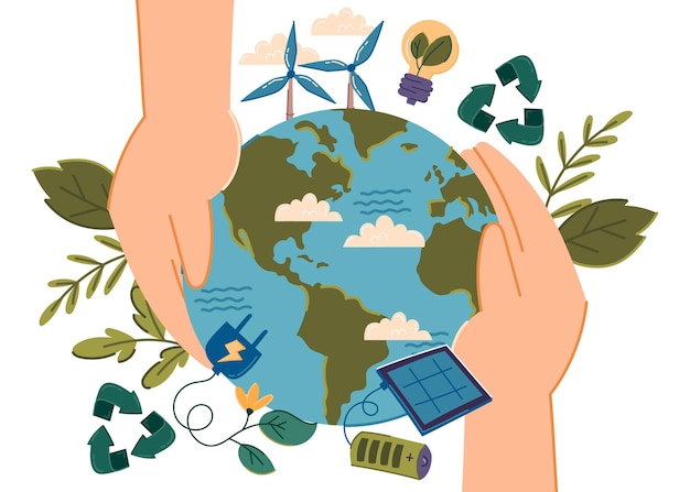 Concepto de ecología y reciclaje dibujado a mano