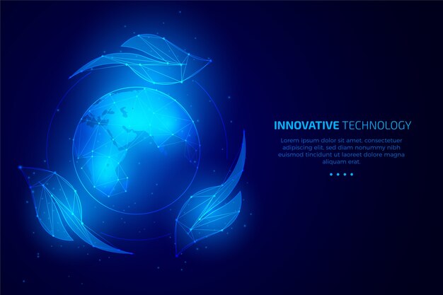 Concepto de ecología tecnológica con hojas y mundo.