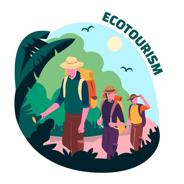 Concepto de ecoturismo con viajeros
