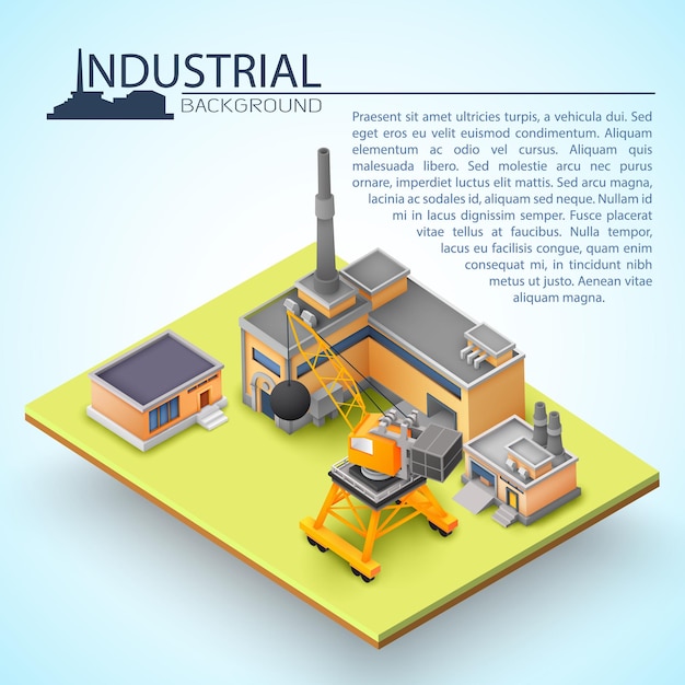 Vector gratuito concepto de edificio industrial 3d con operaciones industriales de la casa y el funcionamiento de equipos industriales