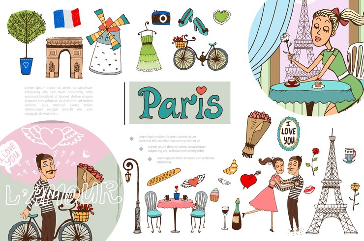 Vector gratuito concepto de elementos de parís dibujados a mano
