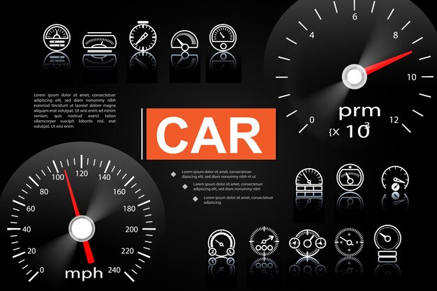 Concepto de elementos del tablero de instrumentos del coche