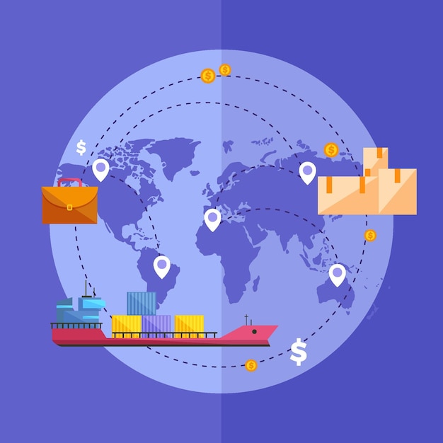 Concepto de entrega dibujado a mano con mundo