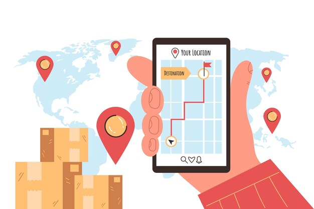 Concepto de entrega dibujado a mano con smartphone
