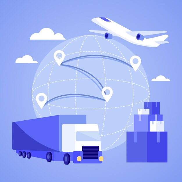 Concepto de entrega dibujado a mano con transporte