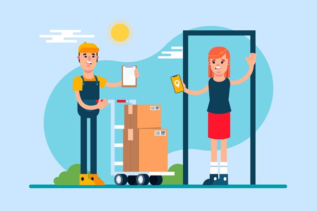 Concepto de entrega de diseño plano con cajas