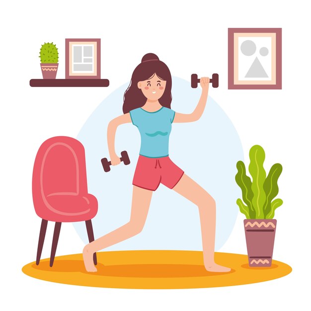 Concepto de entrenamiento en casa con pesas