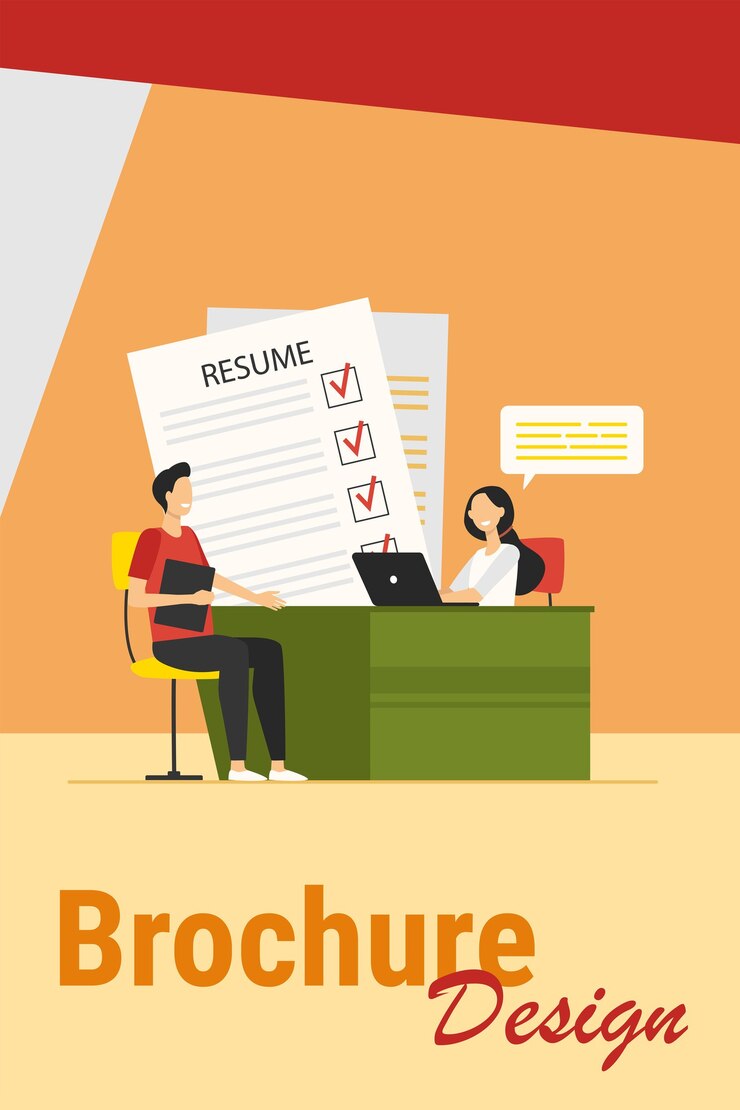 Vector gratuito concepto de entrevista de trabajo. reunión del gerente de recursos humanos con el candidato con currículum para conversar. ilustración vectorial para nuevos empleados, recursos humanos, temas profesionales