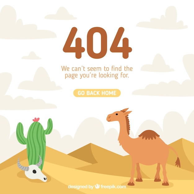 Vector gratuito concepto de error 404 con camello y cactus