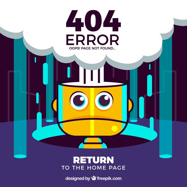 Concepto de error 404 con robot amarillo