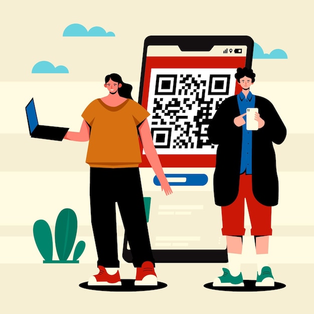 Vector gratuito concepto de escaneo de código qr con caracteres