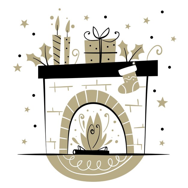 Concepto de escena de chimenea de Navidad en mano dibujado