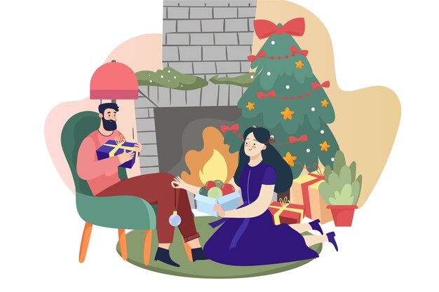 Concepto de escena de chimenea de Navidad en mano dibujado