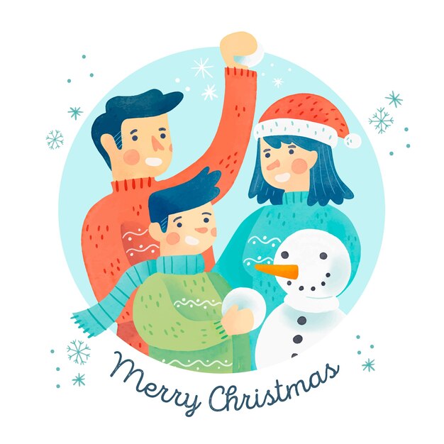 Concepto de escena familiar de Navidad en acuarela