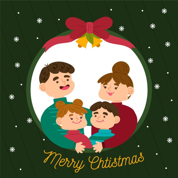 Concepto de escena familiar de Navidad dibujado a mano