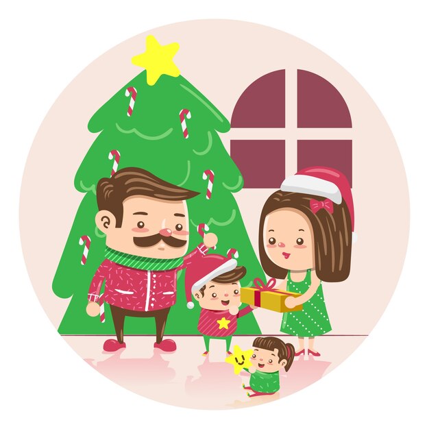 Vector gratuito concepto de escena familiar de navidad dibujado a mano