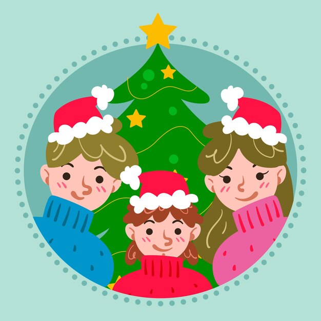 Concepto de escena familiar de Navidad dibujado a mano