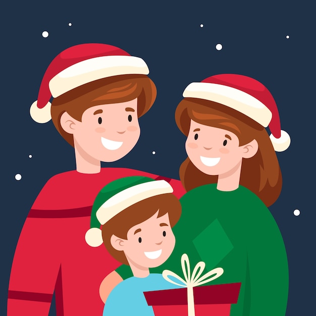 Concepto de escena familiar de Navidad de diseño plano