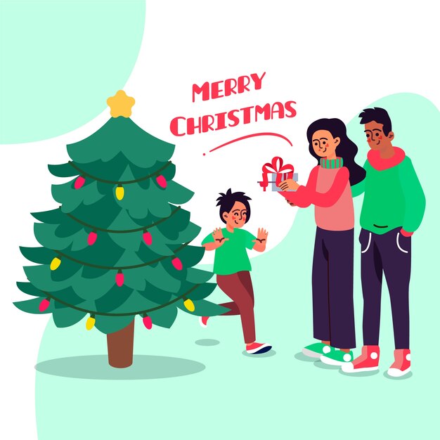 Concepto de escena familiar de Navidad en diseño plano