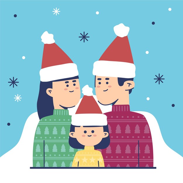 Concepto de escena familiar de Navidad en diseño plano