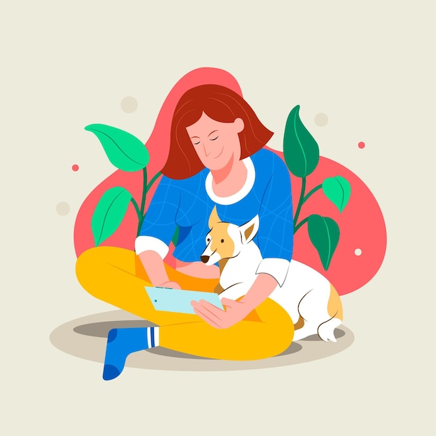 Vector gratuito concepto de escenas cotidianas con mascotas con perro y dueño