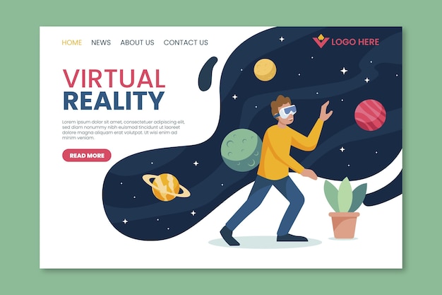 Concepto de espacio de página de destino de realidad virtual