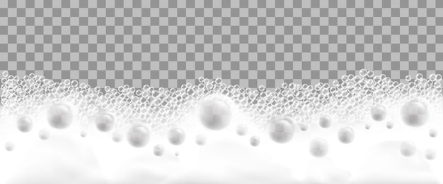 Vector gratuito concepto de espuma realista burbujas grandes y pequeñas de espuma blanca desde abajo en la ilustración de vector de fondo transparente