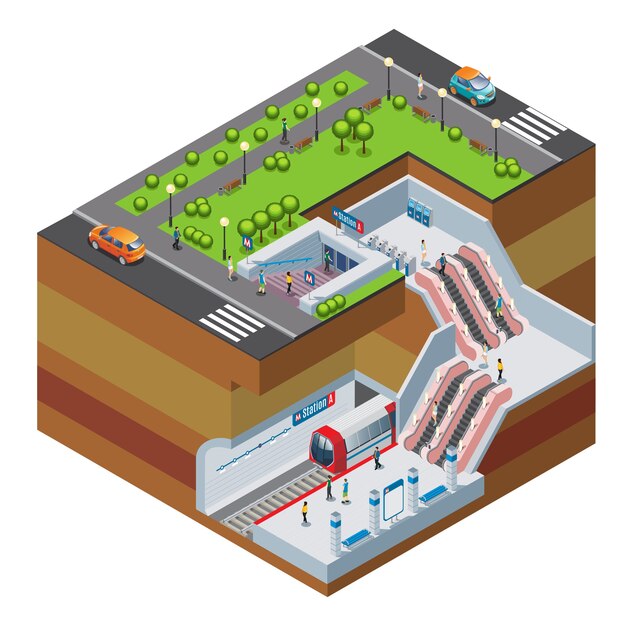 Concepto de estación de metro isométrica